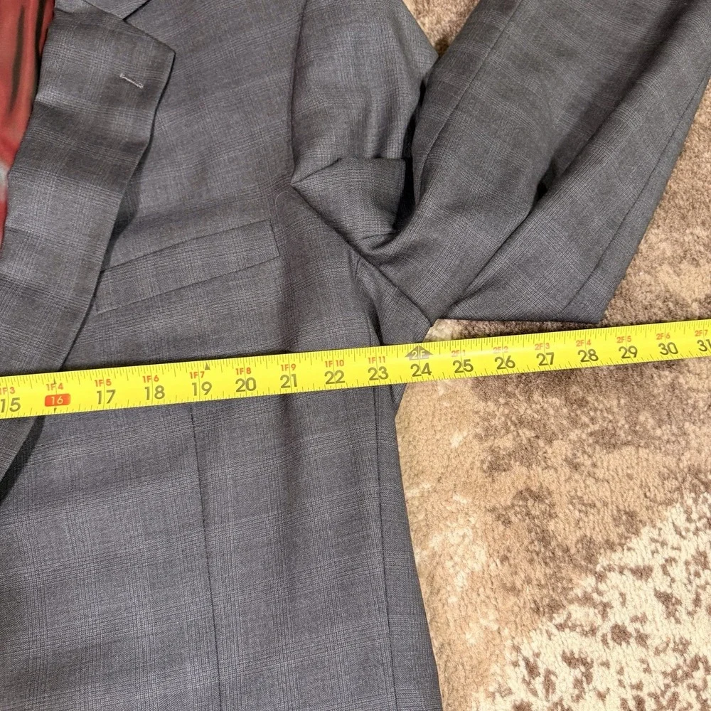 Ermenegildo Zegna Trofeo Blazer Mens‎ 48L Gray Windowpane Plaid Wool Two-Button